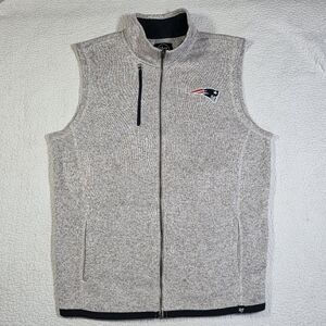 NFL '47 Brand New England Patriots Heathered Gray Vest Mens Large Fleece Lined
